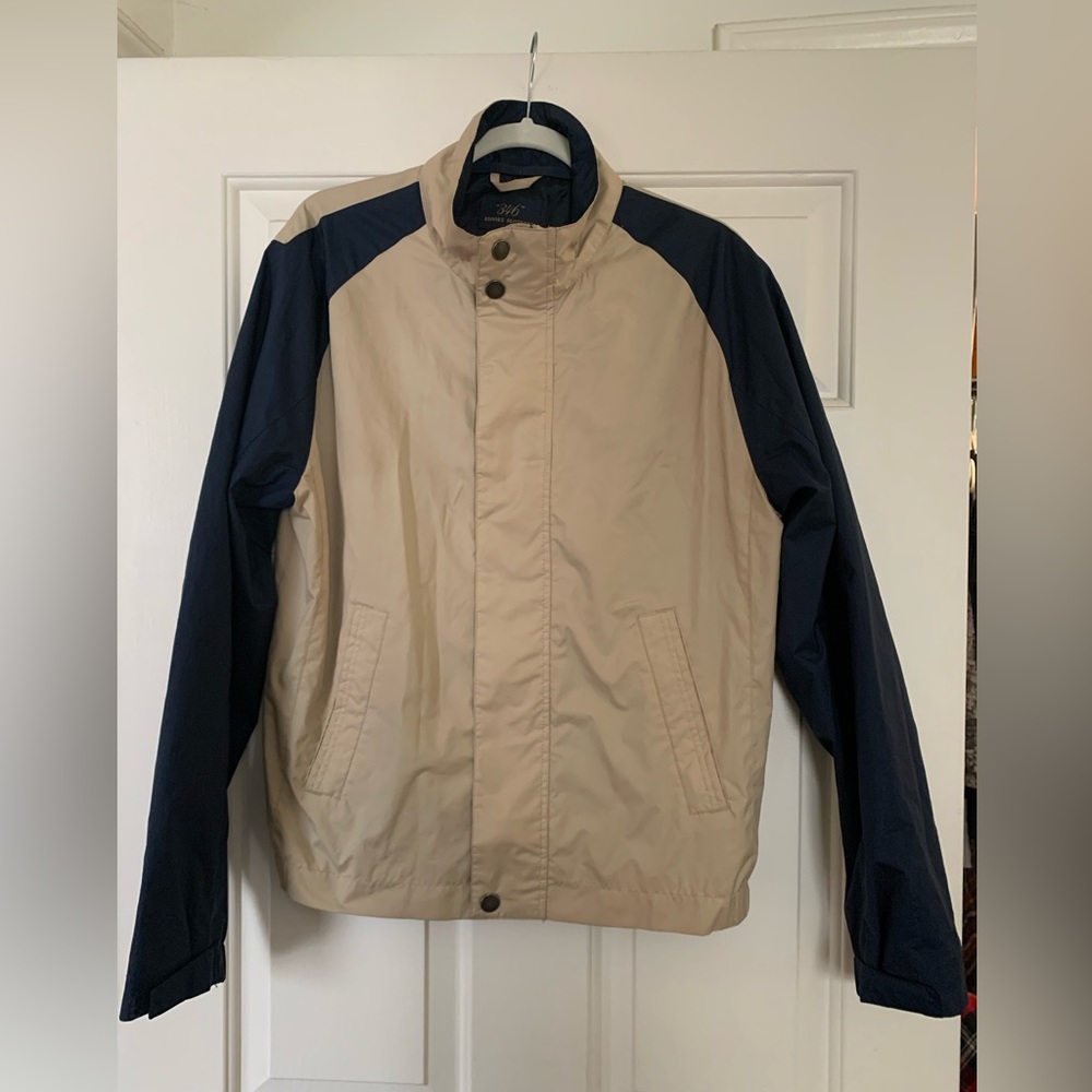 Brooks Brothers Men's Size Medium Full Zip  Jacket Beige Navy Blue